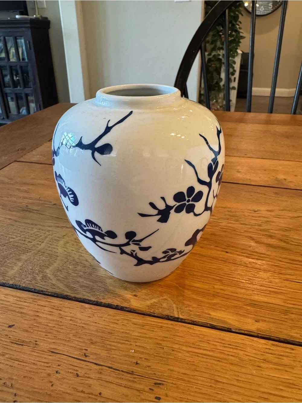 Fitz and Floyd White Ceramic Vase with Blue Floral Motif